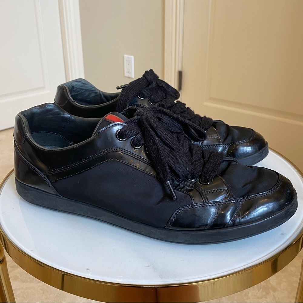 Prada Black Nylon and Patent Leather Low Top Sneakers Size 7 or 8 or 8.5